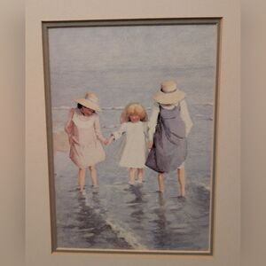 Framed Art Print Beach Scene Three Little Girls 11 3/4 x 11 3/4